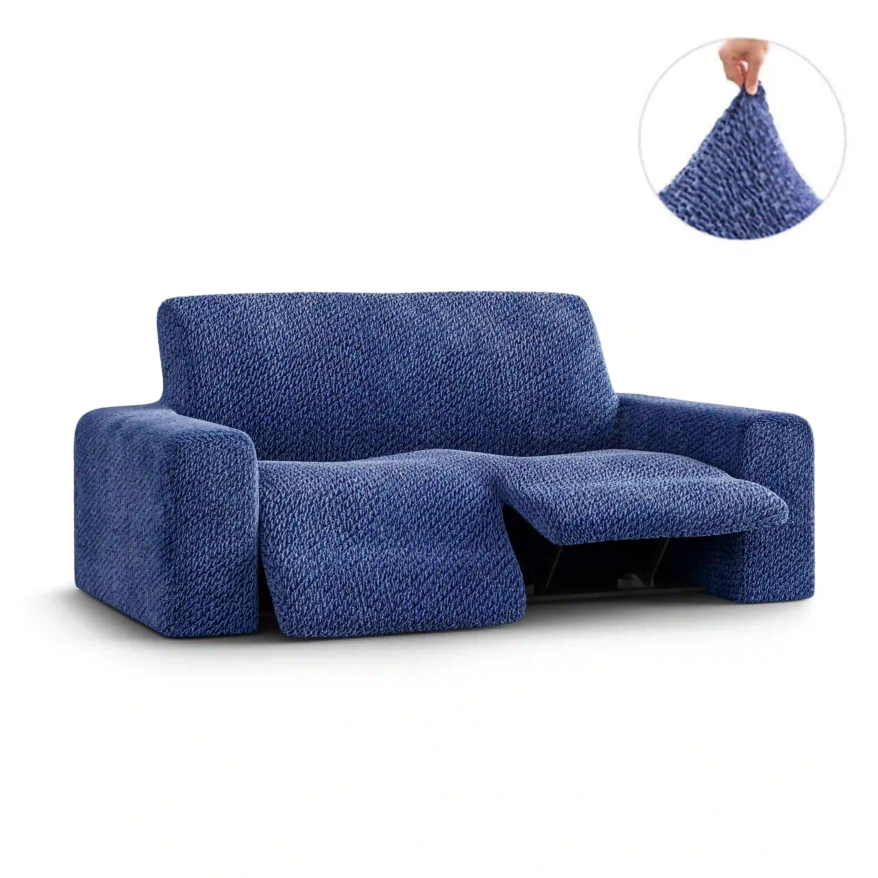 2 Seater Recliner Sofa Cover - Blue, Velvet